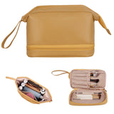 PU Leather Makeup Bag Double Layer Cosmetic Bag Travel Makeup Bag Yellow
