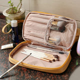 PU Leather Makeup Bag Double Layer Cosmetic Bag Travel Makeup Bag Yellow