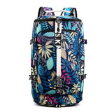 Large Capacity Flower Pattern Travel Duffle Bag Sport Gym Backpack Blue