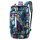Large Capacity Flower Pattern Travel Duffle Bag Sport Gym Backpack Blue