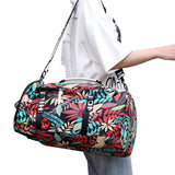 Large Capacity Flower Pattern Travel Duffle Bag Sport Gym Backpack Red