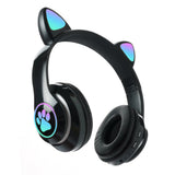 FancyGrab 5.0 Bluetooth Wireless Headphones Cute Cat Ears LED Breathing Light Headphones Black
