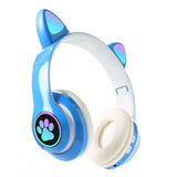FancyGrab 5.0 Bluetooth Wireless Headphones Cute Cat Ears LED Breathing Light Headphones Blue