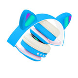 FancyGrab 5.0 Bluetooth Wireless Headphones Cute Cat Ears LED Breathing Light Headphones Blue