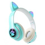 FancyGrab 5.0 Bluetooth Wireless Headphones Cute Cat Ears LED Breathing Light Headphones Green