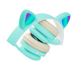 FancyGrab 5.0 Bluetooth Wireless Headphones Cute Cat Ears LED Breathing Light Headphones Green