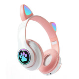 FancyGrab 5.0 Bluetooth Wireless Headphones Cute Cat Ears LED Breathing Light Headphones Pink