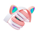 FancyGrab 5.0 Bluetooth Wireless Headphones Cute Cat Ears LED Breathing Light Headphones Pink