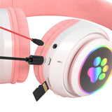 FancyGrab 5.0 Bluetooth Wireless Headphones Cute Cat Ears LED Breathing Light Headphones Pink