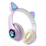 FancyGrab 5.0 Bluetooth Wireless Headphones Cute Cat Ears LED Breathing Light Headphones Purple