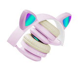FancyGrab 5.0 Bluetooth Wireless Headphones Cute Cat Ears LED Breathing Light Headphones Purple