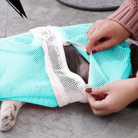 FancyGrab Pet Cat Bathing Bag Mesh Cloth Cat Grooming Bag Cat Washing Bags Pet Supplies Green