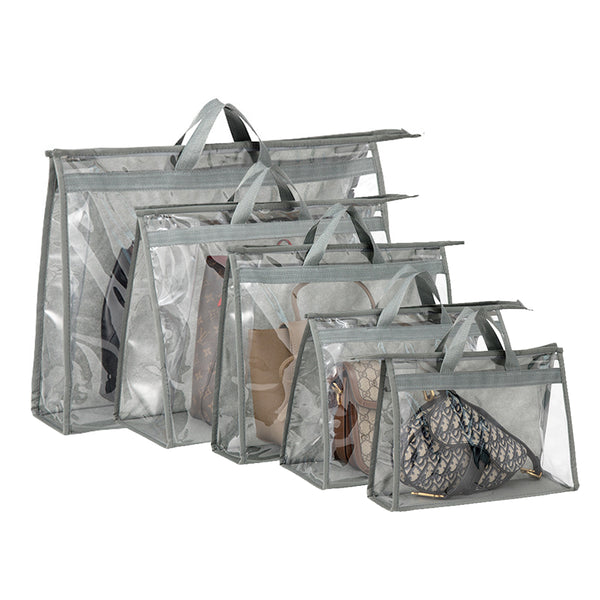 FancyGrab 5Pcs Handbag Dustproof Bags Clear Purse Storage Organisers for Closet Grey