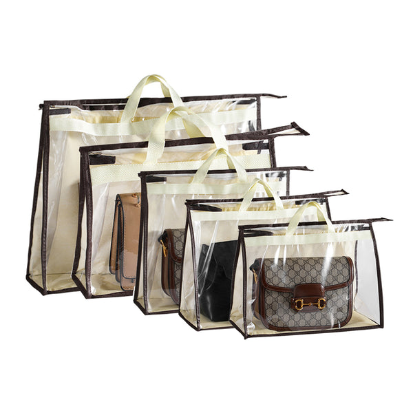 FancyGrab 5Pcs Handbag Dustproof Bags Clear Purse Storage Organisers for Closet Beige