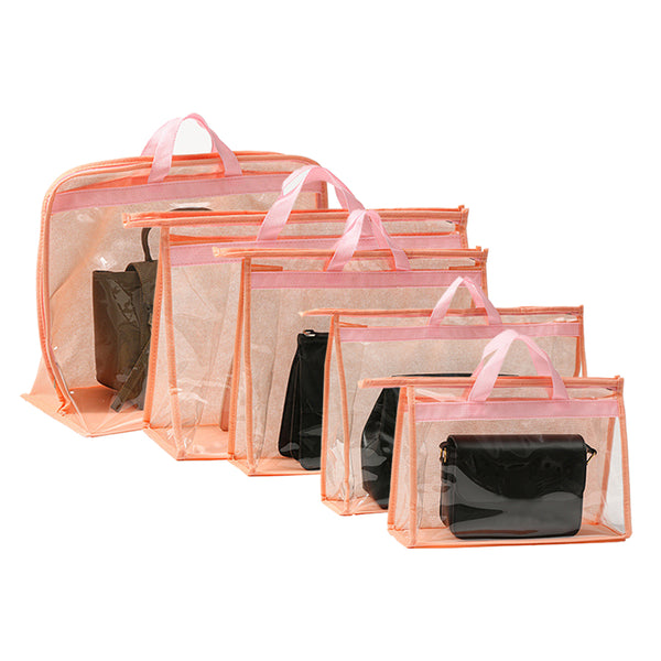 FancyGrab 5Pcs Handbag Dustproof Bags Clear Purse Storage Organisers for Closet Pink