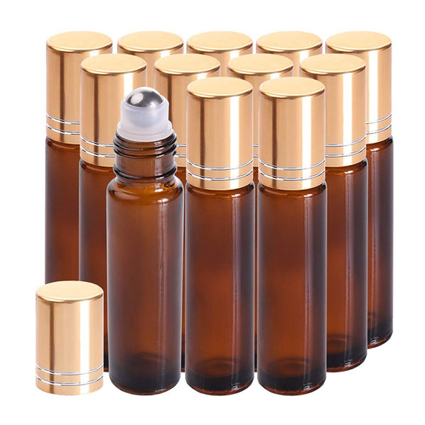 12Pcs 10ml Essential Oil Roller Bottles Roll-on Bottles Glass Bottles Brown