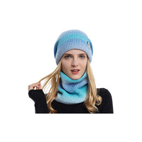 Fleece-Lined Gradient Hat with Snood Blue