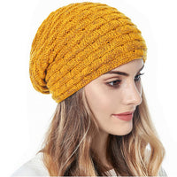 FancyGrab Unisex Fleece-Lined Knit Slouchy Beanie Hat Yellow