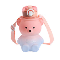 Cute Bear Water Bottle with Drinking Straw Pink