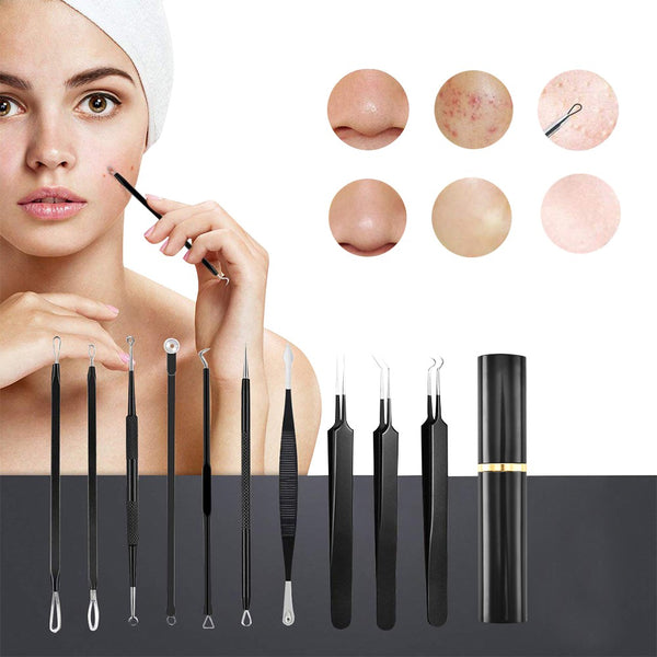 10 Pcs Black Head Remover Pimple Popper Tool Kit Black