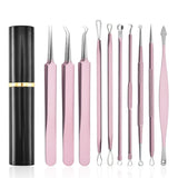 10 Pcs Black Head Remover Pimple Popper Tool Kit Pink