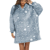 Wearable Blanket Hoodie Glow in The Dark Sherpa Hoodie for Men and Women Blue