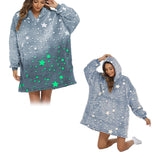 Wearable Blanket Hoodie Glow in The Dark Sherpa Hoodie for Men and Women Blue