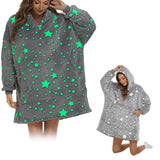 Wearable Blanket Hoodie Glow in The Dark Sherpa Hoodie for Men and Women Blue