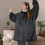 Unisex Oversize Hooded Blanket with Pocket Wearable Hoodie Blanket for Adult Grey