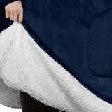 Unisex Oversize Hooded Blanket with Pocket Wearable Hoodie Blanket for Adult Navy Blue