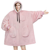 Unisex Oversize Hooded Blanket with Pocket Wearable Hoodie Blanket for Adult Pink