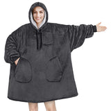 Unisex Oversize Hooded Blanket with Pocket Wearable Hoodie Blanket for Adult Grey