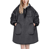 Unisex Oversize Hooded Blanket with Pocket Wearable Hoodie Blanket for Adult Grey