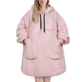 Unisex Oversize Hooded Blanket with Pocket Wearable Hoodie Blanket for Adult Pink