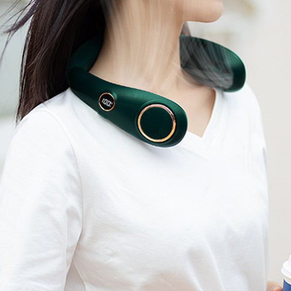 USB Portable Hanging Neck Fan Cooling Air Cooler Mini Electric Air Conditioner-Green