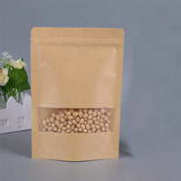 100Pcs Visible Resealable Kraft Paper Pouch Self Sealing Zipper Food Storage Bag