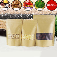 100Pcs Visible Resealable Kraft Paper Pouch Self Sealing Zipper Food Storage Bag