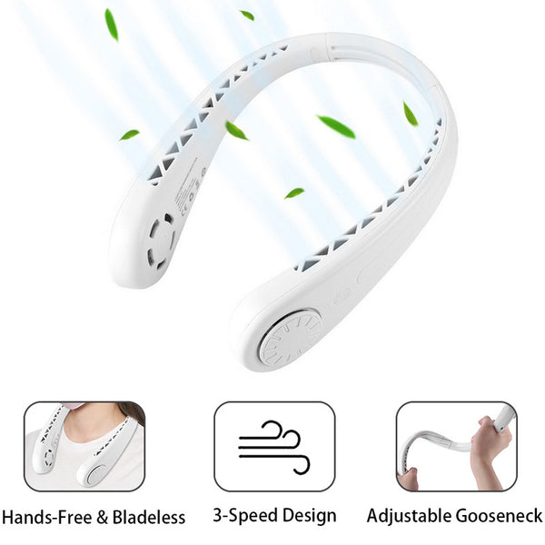 Bladeless Fan Neck Fan Rechargeable Hands Free Fan with 3 Wind Speeds