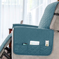 1 Piece Recliner Chair Cover with Non Slip Strap and Side Pocket Dark Cyan-L