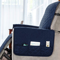 1 Piece Recliner Chair Cover with Non Slip Strap and Side Pocket Navy-S