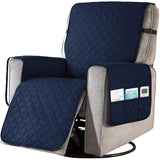 1 Piece Recliner Chair Cover with Non Slip Strap and Side Pocket Navy-L