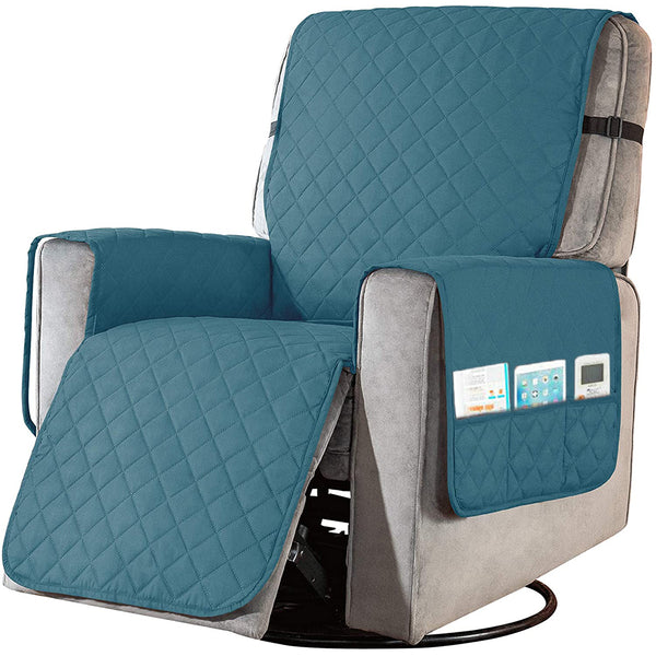 1 Piece Recliner Chair Cover with Non Slip Strap and Side Pocket Dark Cyan-L