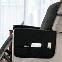 1 Piece Recliner Chair Cover with Non Slip Strap and Side Pocket Black-S