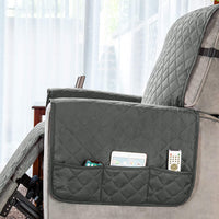 1 Piece Recliner Chair Cover with Non Slip Strap and Side Pocket Dark Grey-S