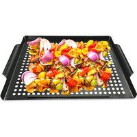 Rectangle Non-stick Perforated Grill Basket BBQ Wok Food Holder