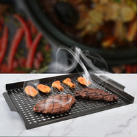 Rectangle Non-stick Perforated Grill Basket BBQ Wok Food Holder