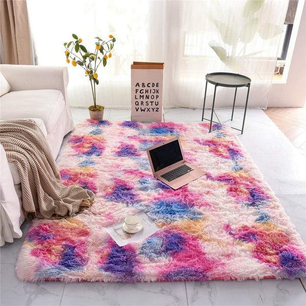 Rainbow Soft Rectangle Fluffy Plush Rug Home Decoration Carpet