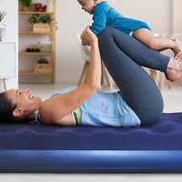 Portable Single Air Bed Inflatable Flocking Mattress Camping Outdoor Dark Blue