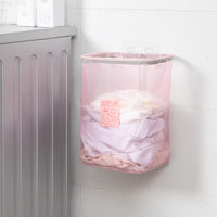 Wall-mounted Laundry Basket Folding Nylon Mesh Dirty Clothes Organizer Storage Pink