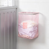 Wall-mounted Laundry Basket Folding Nylon Mesh Dirty Clothes Organizer Storage Pink